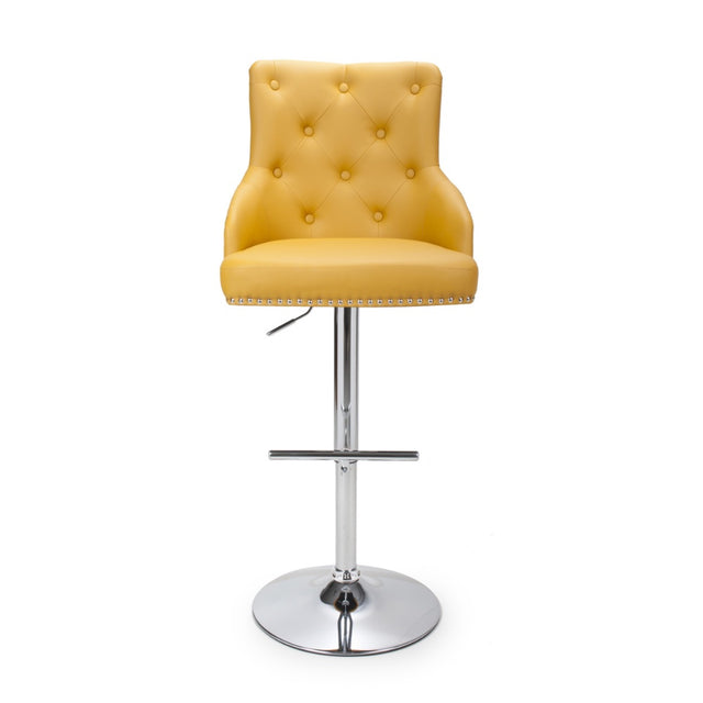 Yellow-Classic-Leather-Bar-Stool-Chrome-Studded-With-Adjustable-Stainless-Steel-Base-Set-of-2