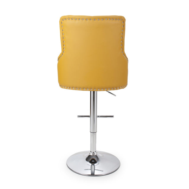 Yellow-Classic-Leather-Bar-Stool-Chrome-Studded-With-Adjustable-Stainless-Steel-Base-Set-of-2