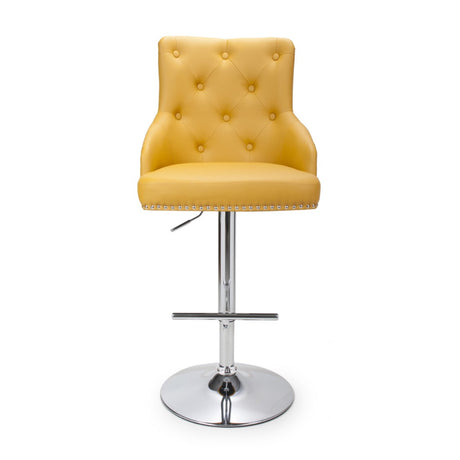 Yellow-Classic-Leather-Bar-Stool-Chrome-Studded-With-Adjustable-Stainless-Steel-Base-Set-of-2