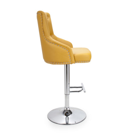 Yellow-Classic-Leather-Bar-Stool-Chrome-Studded-With-Adjustable-Stainless-Steel-Base-Set-of-2