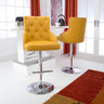 Yellow-Classic-Leather-Bar-Stool-Chrome-Studded-With-Adjustable-Stainless-Steel-Base-Set-of-2