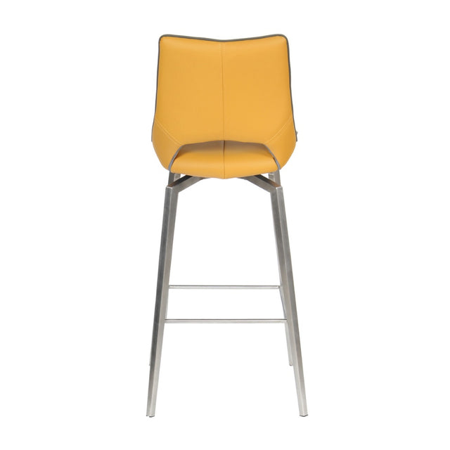 Yellow-Modern-Leather-Bar-Stool-Yellow-Lining-Stainless-Steel-Swivel-Base-Set-of-2