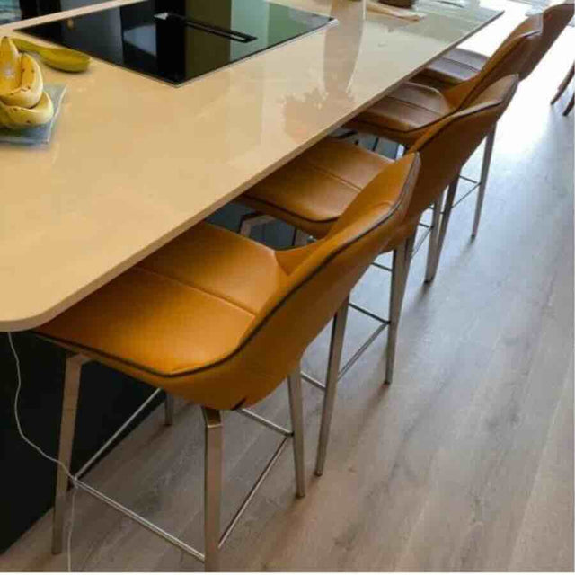 Yellow-Modern-Leather-Bar-Stool-Yellow-Lining-Stainless-Steel-Swivel-Base-Set-of-2