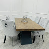 Rectangular-Solid-Pine-Wood-Dining-Table-And-Grey-Velvet-Dining-Chairs-For-8-With-Black-Knocker-180cm