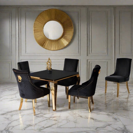 luxury-100cm-square-tempered-glass-dining-table-with-gold-legs-and-luxury-velvet-gold-dining-chairs-with-lion-knocker-dining-table-set-for-4