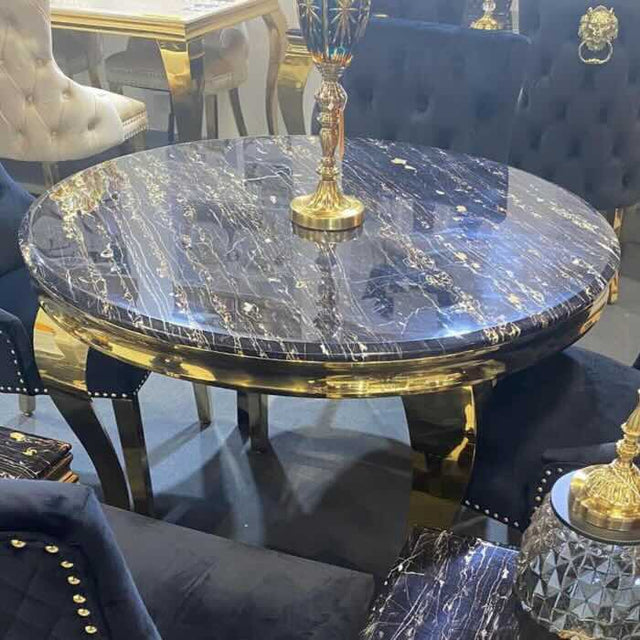 luxury-130cm-round-black-marble-dining-table-with-gold-legs-and-luxury-velvet-gold-dining-chairs-with-lion-knocker-4-seater-dining-table-set