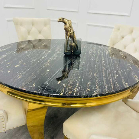 luxury-130cm-round-black-marble-dining-table-with-gold-legs-and-luxury-velvet-gold-dining-chairs-with-lion-knocker-4-seater-dining-table-set