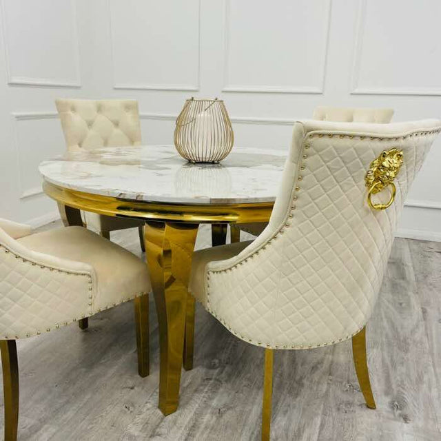 luxury-130cm-round-pandora-gold-marble-dining-table-with-gold-legs-and-luxury-velvet-gold-dining-chairs-with-lion-knocker-4-seater-kitchen-table-set