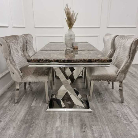 luxury-brown-marble-dining-table-and-beige-velvet-knocker-back-dining-chairs-6-8-seater-kitchen-table-set-180cm