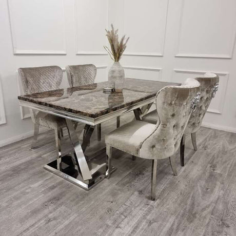 luxury-brown-marble-dining-table-and-beige-velvet-knocker-back-dining-chairs-6-8-seater-kitchen-table-set-180cm