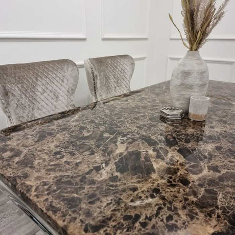 luxury-brown-marble-dining-table-and-beige-velvet-knocker-back-dining-chairs-6-8-seater-kitchen-table-set-180cm