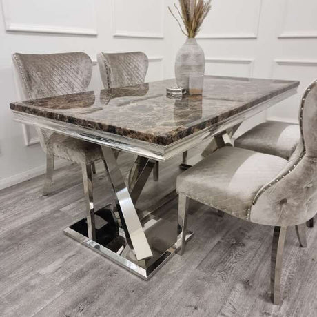 luxury-brown-marble-dining-table-and-beige-velvet-knocker-back-dining-chairs-6-8-seater-kitchen-table-set-180cm