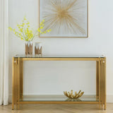 Luxury-tempered-clear-glass-hallway-console-table-with-gold-stainless-steel-base