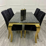 luxury-rectangular-black-and-gold-marble-dining-table-and-classic-black-velvet-gold-dining-chairs-with-lion-knocker-luxury-dining-table-set-for-6-to-8