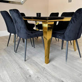 Luxurious-4-8-Seater-black-glass-dining-table-rectangular-tempered-glass-top-gold-stainless-steel-curved-legs