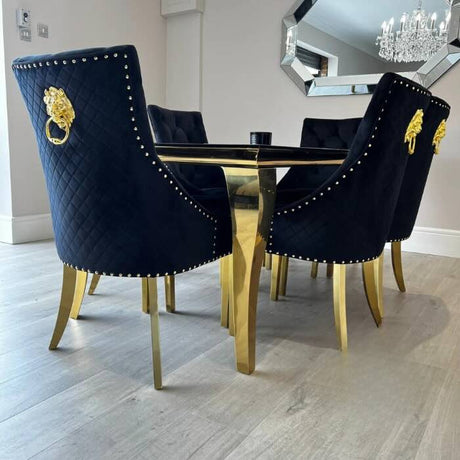 Luxurious-4-8-Seater-black-glass-dining-table-rectangular-tempered-glass-top-gold-stainless-steel-curved-legs