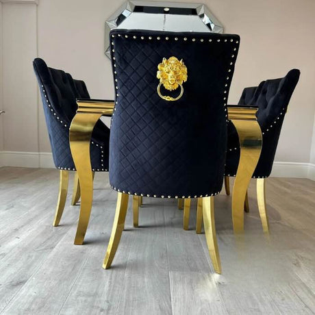 Luxurious-4-8-Seater-black-glass-dining-table-rectangular-tempered-glass-top-gold-stainless-steel-curved-legs