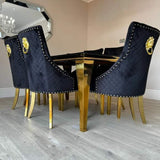 Luxurious-4-8-Seater-black-glass-dining-table-rectangular-tempered-glass-top-gold-stainless-steel-curved-legs