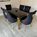 Luxurious-4-8-Seater-black-glass-dining-table-rectangular-tempered-glass-top-gold-stainless-steel-curved-legs