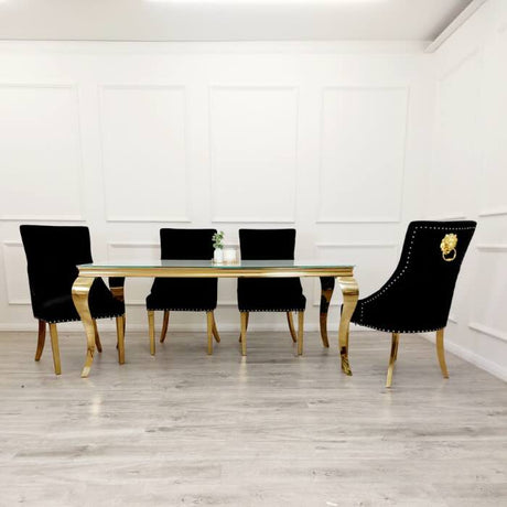 luxury-rectangular-glass-dining-table-with-gold-legs-and-luxury-velvet-gold-dining-chairs-with-lion-knocker-dining-table-set-for-4-to-8