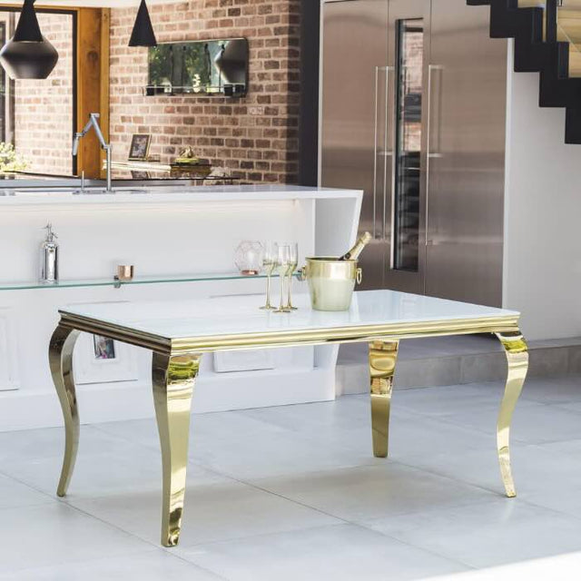 Luxurious-4-8-Seater-white-glass-dining-table-rectangular-tempered-glass-top-gold-stainless-steel-curved-legs