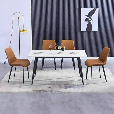 minimalist-140cm-rectangular-marble-dining-table-and-orange-leather-dining-chairs-modern-kitchen-table-set-for-6