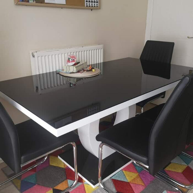 modern-black-tempered-glass-dining-table-with-high-gloss-tabletop-and-white-base