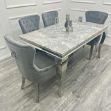    modern-grey-marble-dining-table-and-velvet-knocker-back-dining-chair-chrome-base-6-8-seater-kitchen-table-set