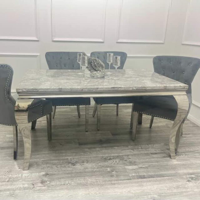    modern-grey-marble-dining-table-and-velvet-knocker-back-dining-chair-chrome-base-6-8-seater-kitchen-table-set