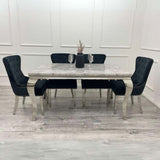 Luxury-black-velvet-dining-chairs-chrome-legs-lion-knocker