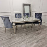 modern-grey-marble-dining-table-with-stainless-steel-frame-and-classic-velvet-dining-chairs-with-lion-knocker-dining-table-set-for-6-to-8