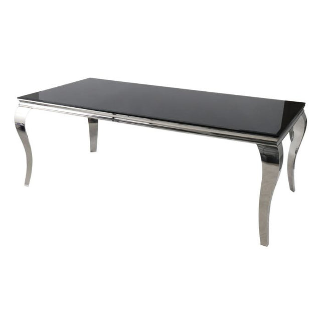 Classic-4-8-Seater-black-glass-dining-table-rectangular-tempered-glass-top-stainless-steel-curved-legs