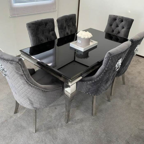 Classic-4-8-Seater-black-glass-dining-table-rectangular-tempered-glass-top-stainless-steel-curved-legs