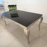 Classic-4-8-Seater-black-glass-dining-table-rectangular-tempered-glass-top-stainless-steel-curved-legs