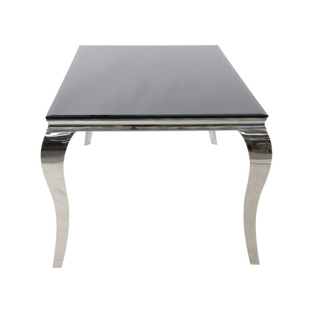 Classic-4-8-Seater-black-glass-dining-table-rectangular-tempered-glass-top-stainless-steel-curved-legs