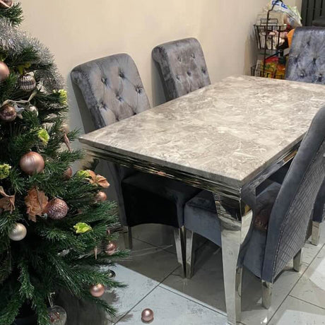 modern-rectangular-grey-marble-dining-table-and-high-back-velvet-dining-chairs-with-lion-knocker-modern-dining-table-set-for-6-to-8