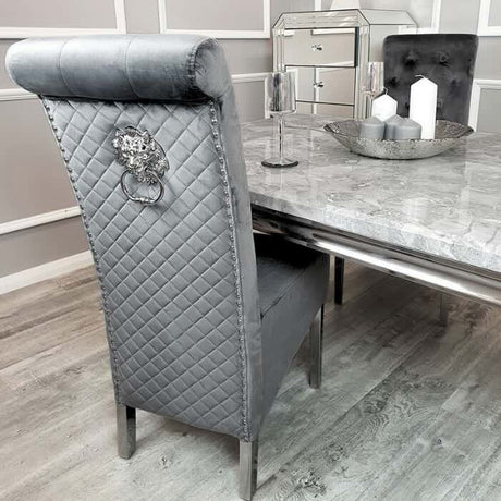 modern-rectangular-grey-marble-dining-table-and-high-back-velvet-dining-chairs-with-lion-knocker-modern-dining-table-set-for-6-to-8