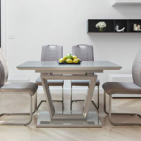 modern-rectangular-high-gloss-extending-dining-table-in-brown-with-stainless-steel-base-160cm