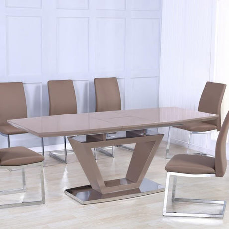 modern-rectangular-high-gloss-extending-dining-table-in-brown-with-stainless-steel-base-160cm