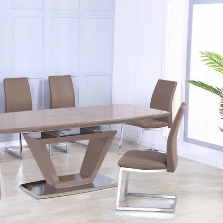 modern-rectangular-high-gloss-extending-dining-table-in-brown-with-stainless-steel-base-160cm