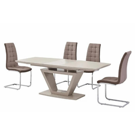 modern-rectangular-high-gloss-extending-dining-table-in-brown-with-stainless-steel-base-160cm