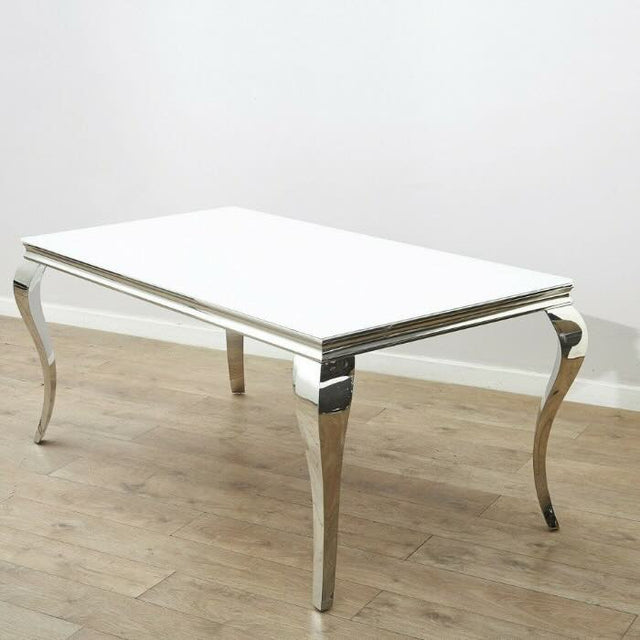 Classic-4-8-Seater-white-glass-dining-table-rectangular-tempered-glass-top-stainless-steel-curved-legs