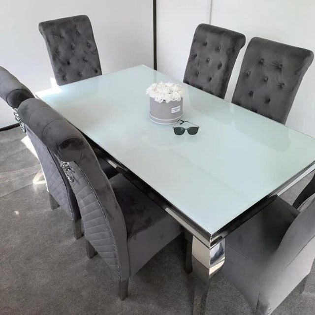 Classic-4-8-Seater-white-glass-dining-table-rectangular-tempered-glass-top-stainless-steel-curved-legs