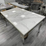 modern-4-8-Seater-white-marble-dining-table-rectangular-marble-top-stainless-steel-curved-legs