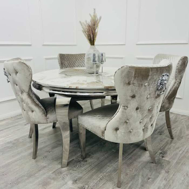 modern-130cm-round-pandora-gold-marble-dining-table-and-modern-velvet-chairs-with-lion-knocker-kitchen-table-set-for-4