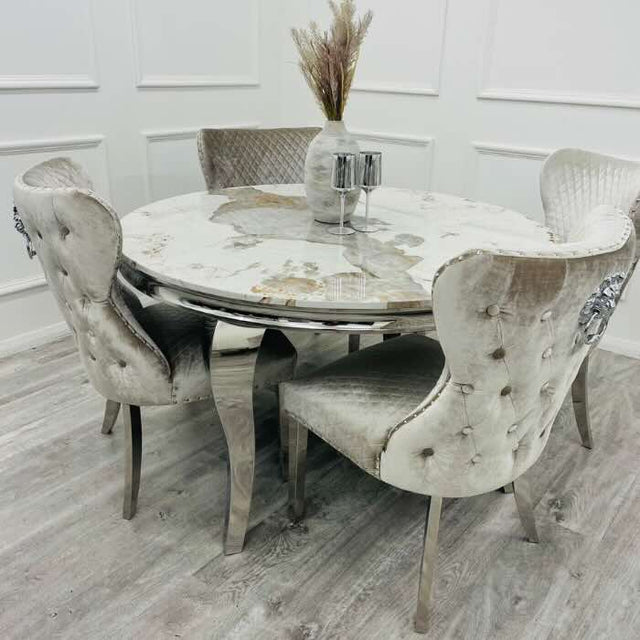 modern-130cm-round-pandora-gold-marble-dining-table-and-modern-velvet-chairs-with-lion-knocker-kitchen-table-set-for-4