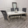 modern-white-marble-dining-table-with-stainless-steel-frame-and-high-back-velvet-dining-chairs-with-lion-knocker-6-8-seater-kitchen-table-set