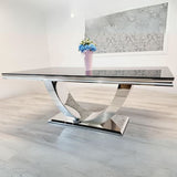 Chislehurst Modern Rectangular Tempered Glass Dining Table For 6-8 With Chrome Pedestal Base