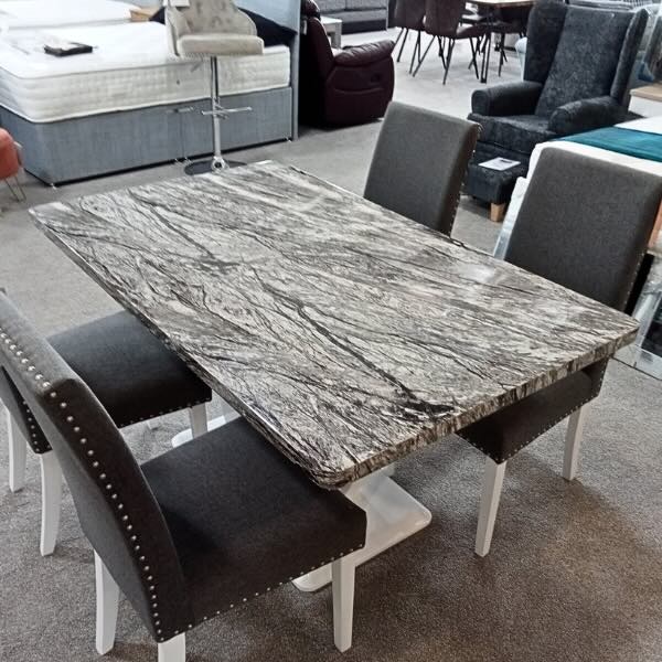 Modern-Rectangular-Grey-Marble-Dining-Table-set-And-4-dark-Grey-Linen-Dining-Chairs-150cm