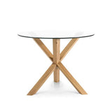 Belgravia Rustic Round Glass Dining Table With Solid Natural Oak Legs 4-6 Seater